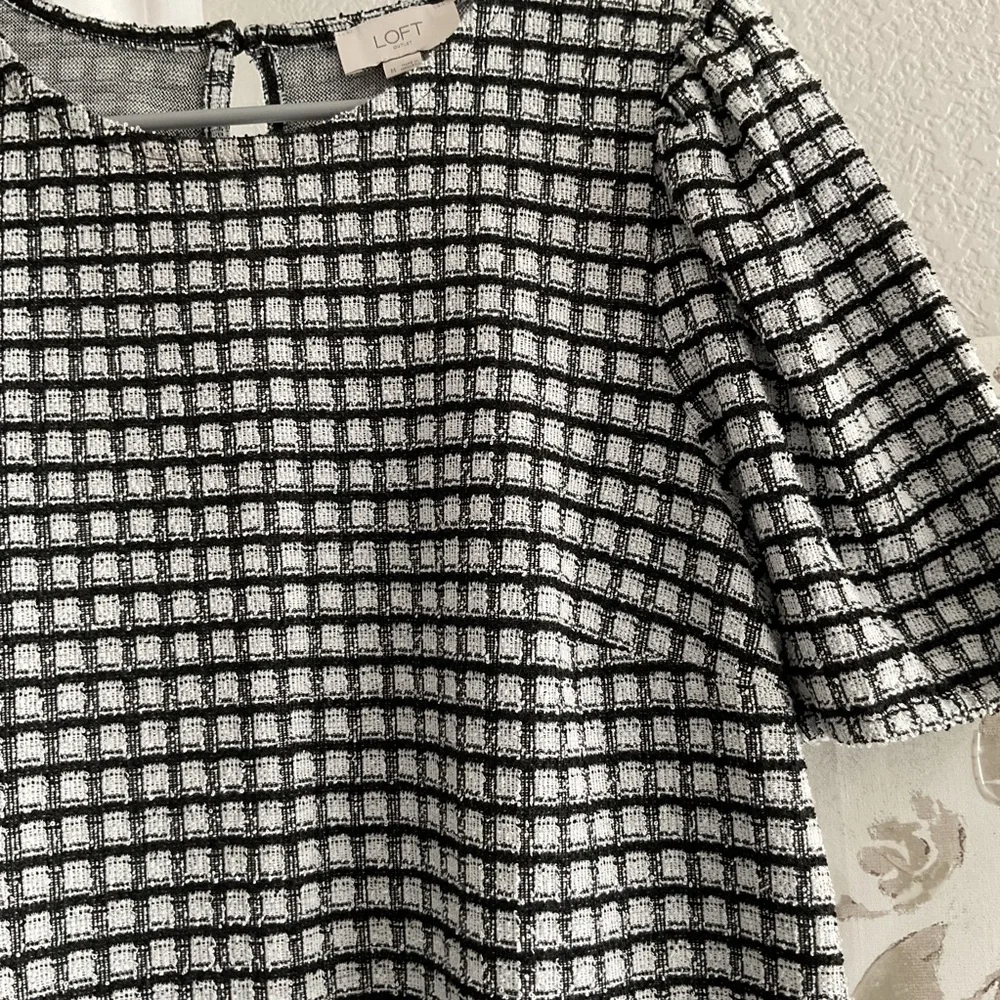 LOFT Black and White Check Puff Sleeve Mini Dress - Picture 2 of 5